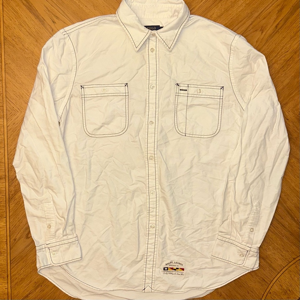 Polo Ralph Lauren P-15 Relaxed Fit Mens XL Nautical Sailor Button Up Shirt White
